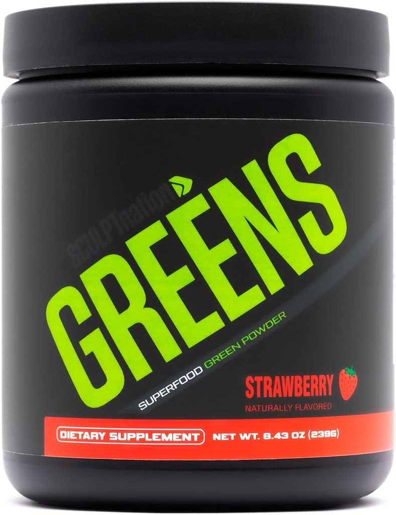 Sculpt Nation by V Shred Greens Strawberry - Premium Greens Powder & Superfood Blend με Collagen για την υποστήριξη του δέρματος, της πέψης και της ενέργειας - 30-Day Supply