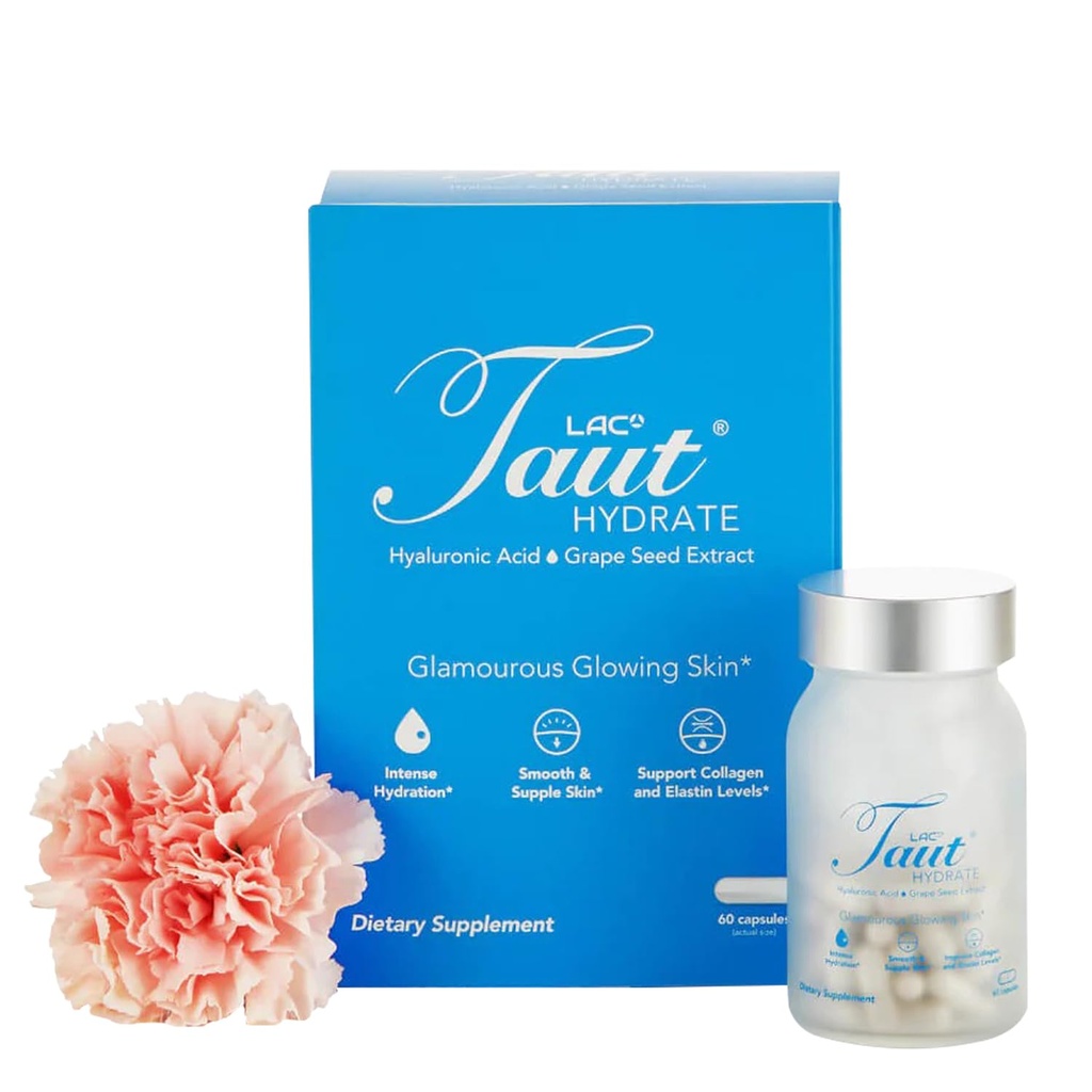 Taut Hydrate Hyaluronic Acid Supplement – 120mg Vegan Capsules with Grape Seed Extract - Deep Skin Hydration, Smooth Wrinkles & Glow Support - Collagen & Anti-Aging Supplement for Women & Men– 60 Caps