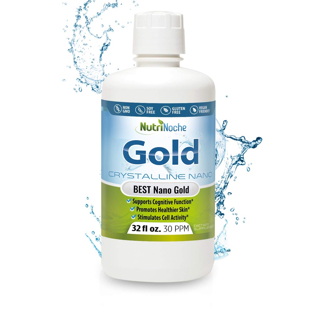 Colloidal Gold Liquid Organic Supplement by Nutrinoche - 100% Pure Nano Gold Mineral - Υποστηρίζει τη διανοητική καθαρότητα, εστίαση και χαλάρωση - 32 oz Bottle - Vegan, Gluten-Free - Crystalline - 30 ppm
