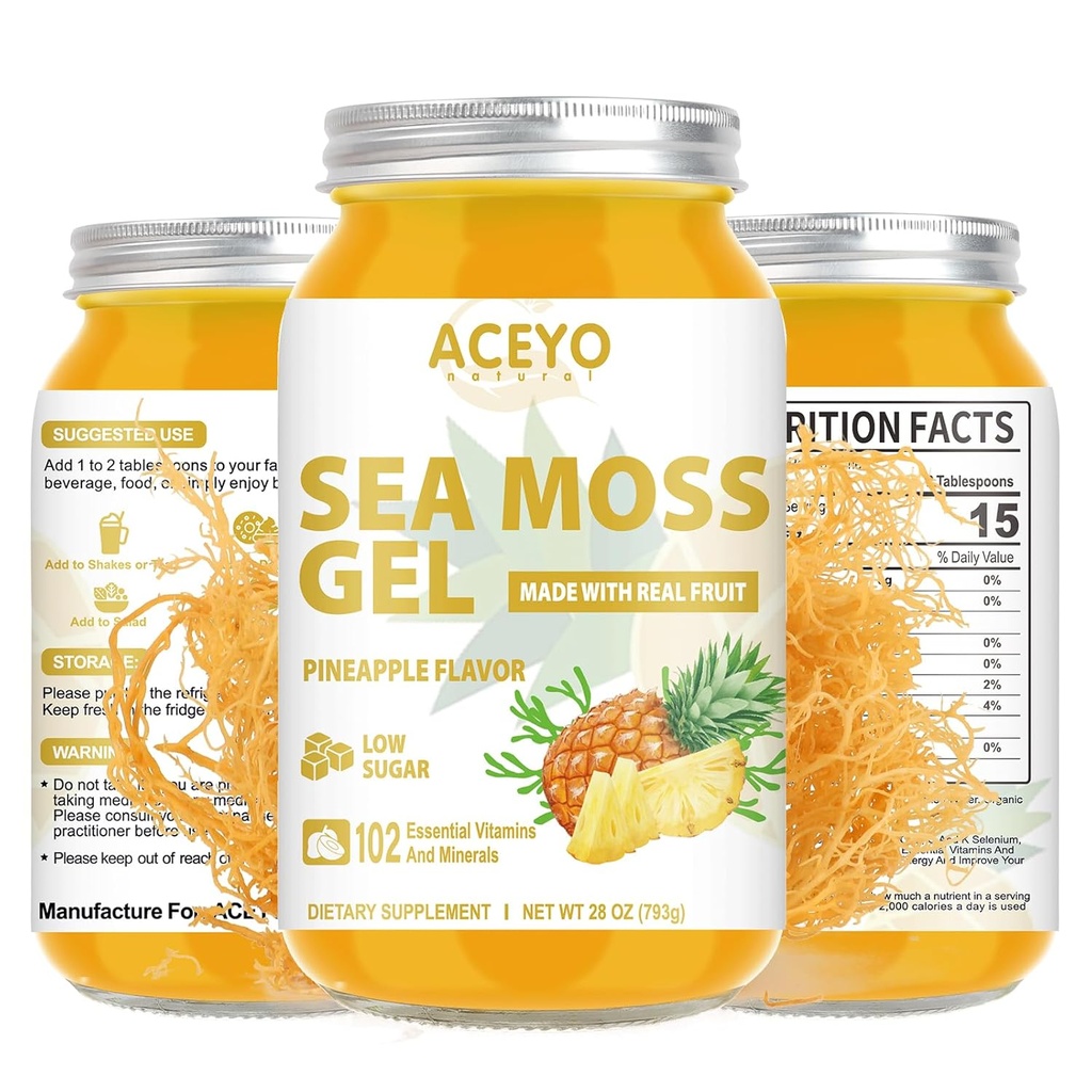 (28 OZ) Sea Moss Gel Raw Flavored Irish Seamoss Gel Natural Vegan Pineapple 102 Βιταμίνες και Ορυκτά Άγρια Συγκομιδή Μη ΓΤΟ.