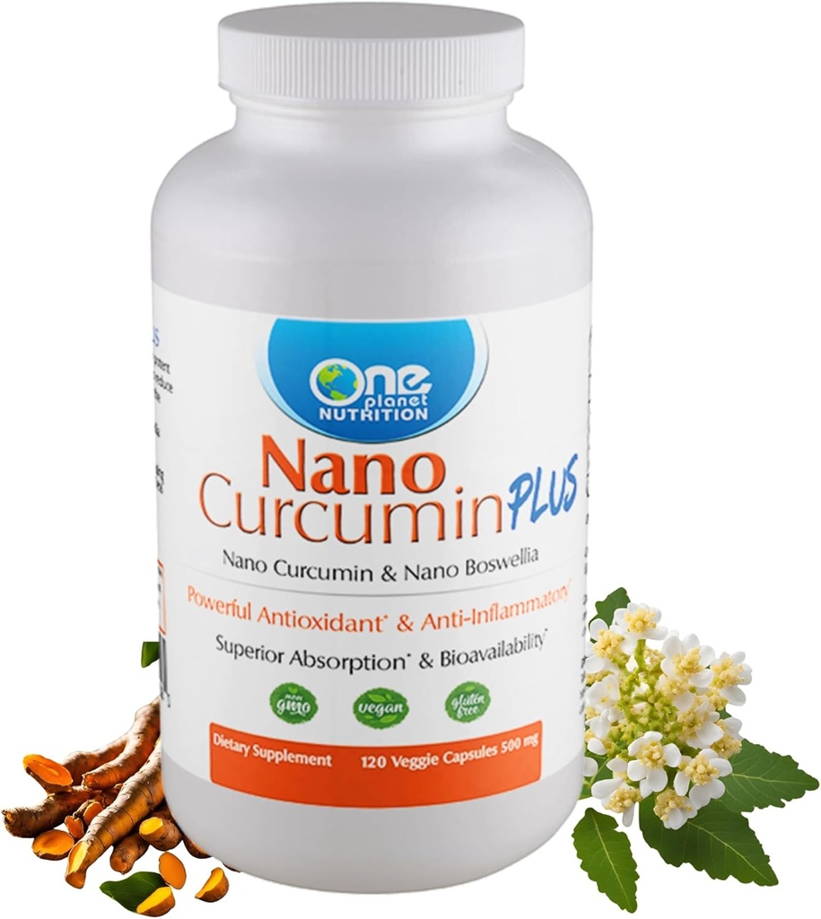 One Planet Nutrition Nano Curcumin Plus 500 mg Κάψουλες Veggie (240 Servings), Nano Curcumin με Boswellia για υψηλή απορρόφηση, υποστηρίζει την κοινή και ανοσοποιητική υγεία, μη ΓΤΟ, Vegan, Gluten-free