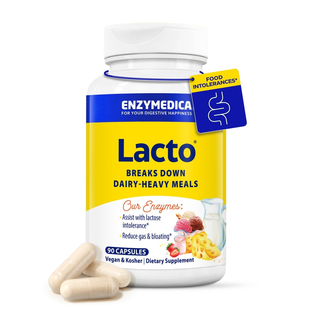 Enzymedica Lacto, Advanced Lactase Pills for Dairy Support, Helps Break Down Λακτόζη, Καζεΐνη & Λιπαρά, Γαλακτοκομικά χάπια, Vegan, 90 κάψουλες
