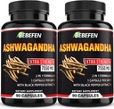 BEBEFEN Ashwagandha κάψουλες - 7550mg χάπια Φόρμουλα με εκχύλισμα μαύρου πιπεριού - 90 κάψουλες Ashwagandha συμπλήρωμα για την ενεργειακή υποστήριξη - 3 μήνες προσφοράς (πακέτο του 2)