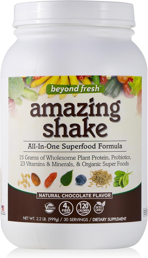Πέρα από το φρέσκο εκπληκτικό Shake, Superfood Formula, με βάση τις πρωτεΐνες των φυτών, χαμηλά υδατάνθρακες, πρωτεΐνη ολόκληρων τροφίμων, αντικατάσταση γεύματος, φυσική γεύση σοκολάτας, 999 γραμμάρια, λευκό