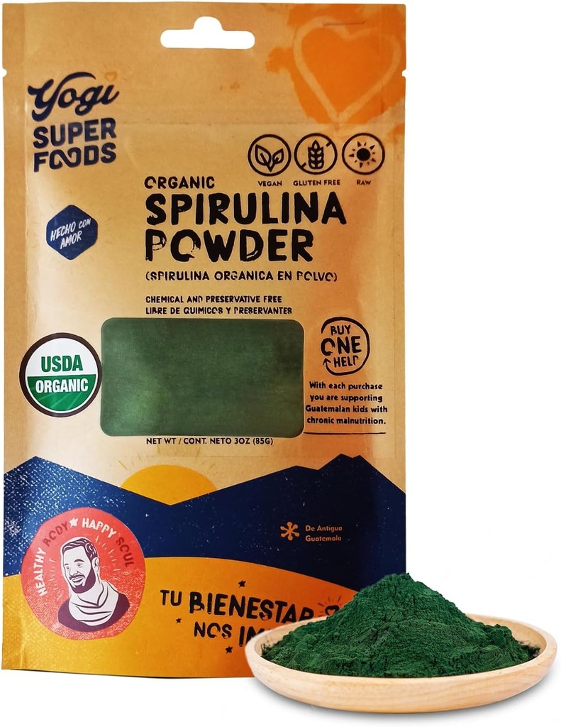 Yogi Super Foods Natural Organic Spirulina Powder, Blue Green Algae Powder, Nature’s Superfood Helps Maintain a Healthy Immune System, No Chemicals Or Preservatives - Raw, Vegan