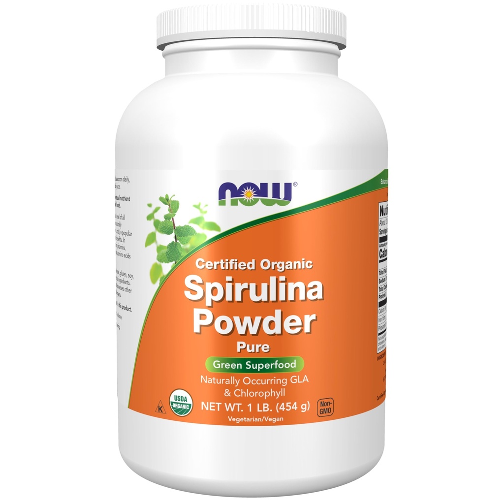 NOW Foods Supplements, Certified Organic, Spirulina Powder, Rich in Beta-Carotene (Vitamin A) and B-12 with naturally occurring GLA & Chlorophyll, 1-Pound