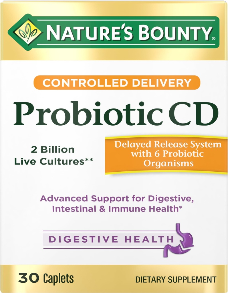 Nature's Bounty Probiotic, Controlled Delivery Dietary Supplement, Παραδίδει Φιλικά βακτήρια σε Digestive, και ανοσοποιητικά συστήματα, 30 Caplets