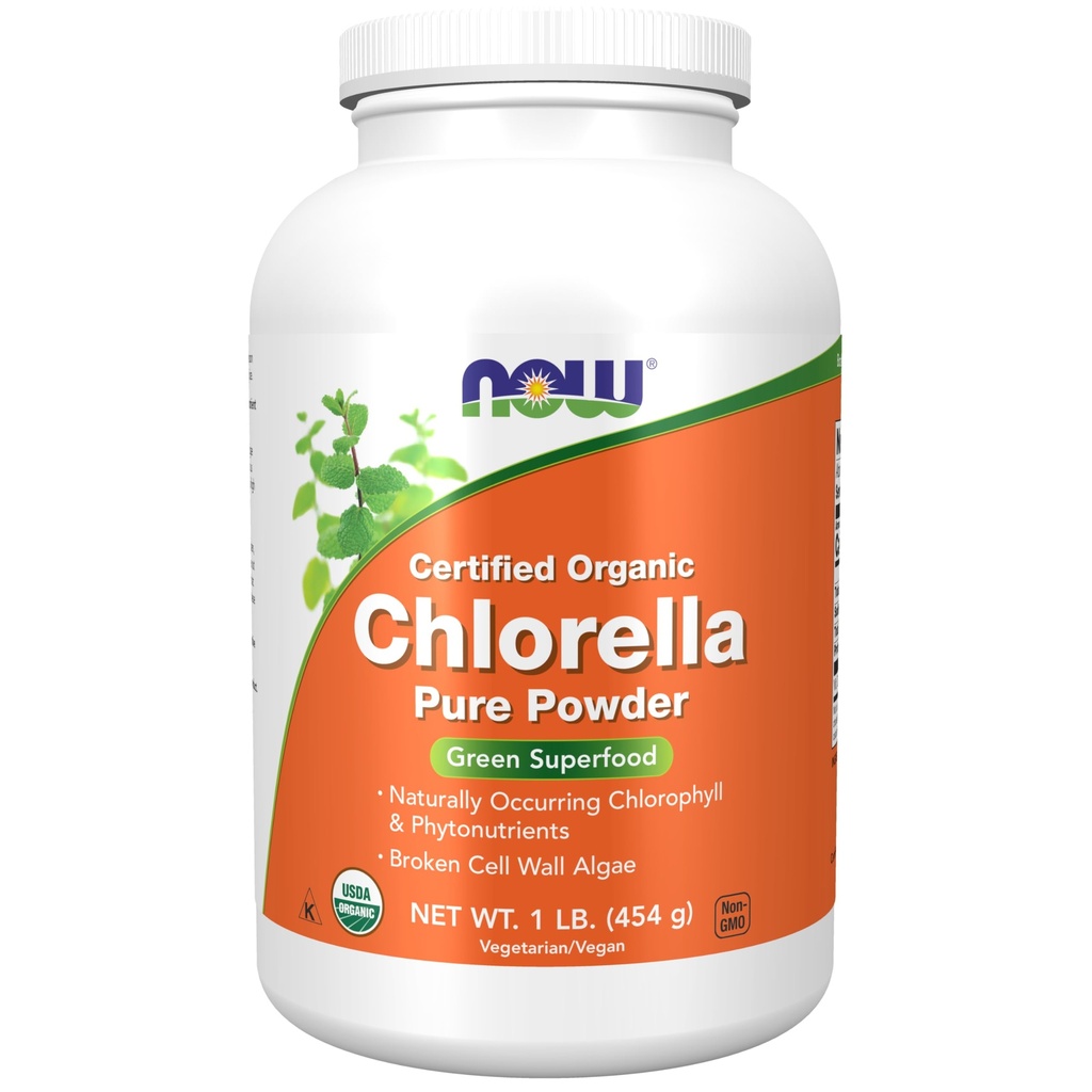 NOW Foods Supplements, Organic Chlorella Powder with naturally occurring Chlorophyll, Beta-Carotene, mixed Carotenoids, Vitamin C, Iron and Protein, 1-Pound