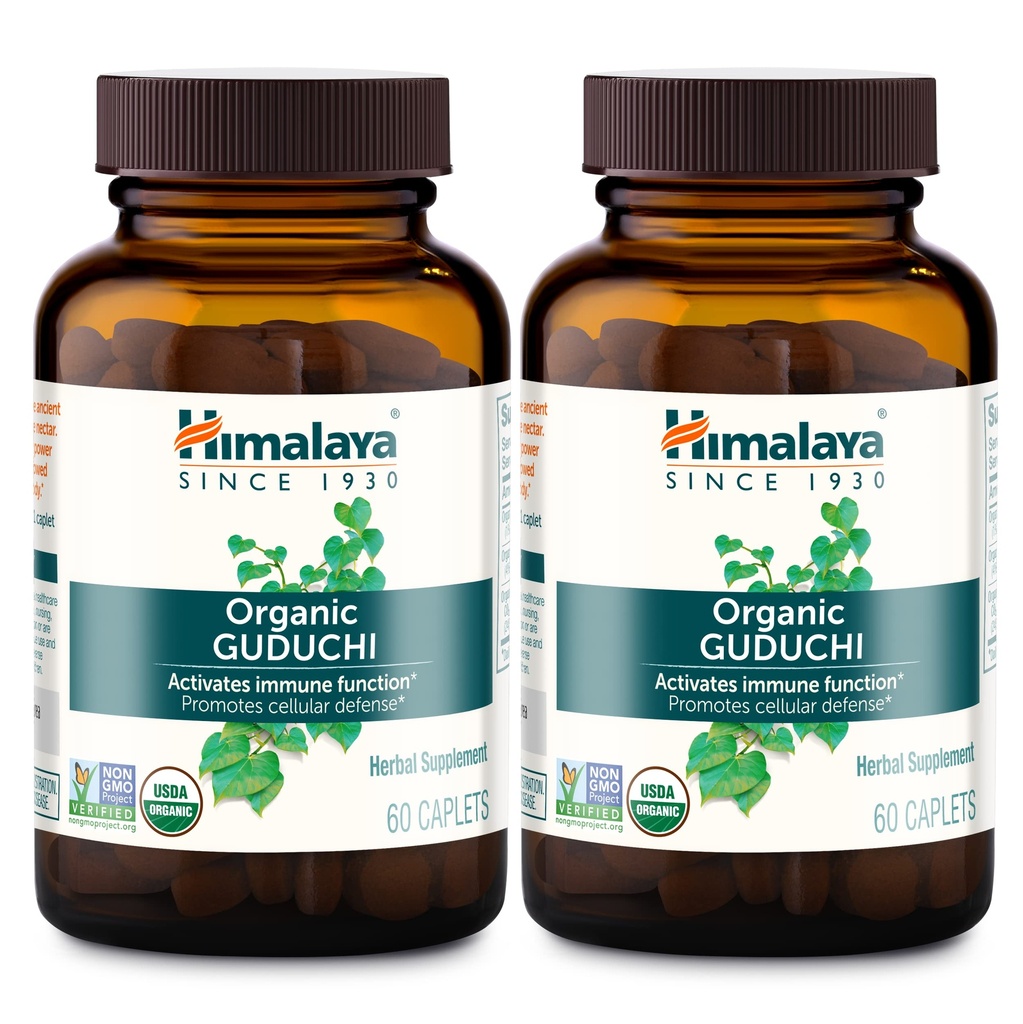 Himalaya Organic Guduchi για την ενεργό ανοσοποιητική υποστήριξη και την κυτταρική άμυνα, 700 mg, 60 Caplets, 2 μήνες προσφοράς, 2 συσκευασία