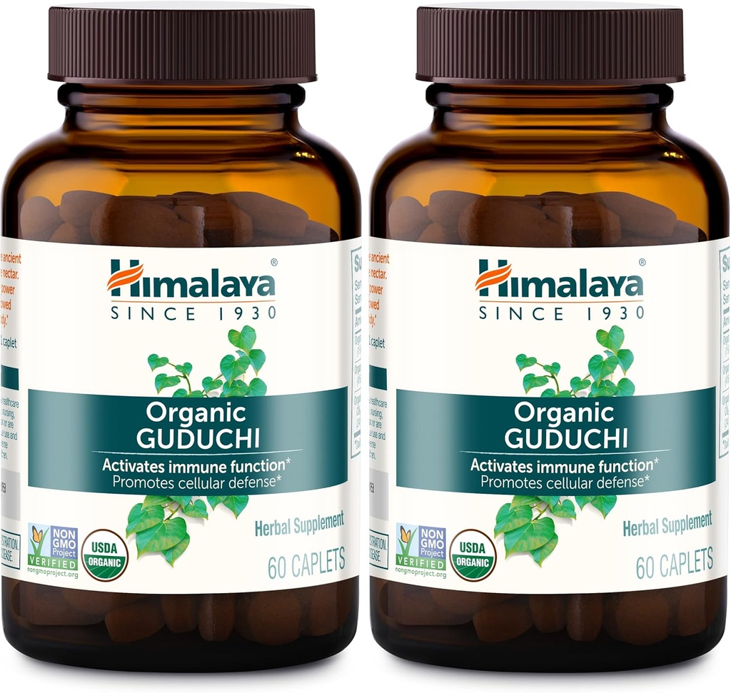 Himalaya Organic Guduchi for Active Immune Support and Cellular Defense, 700 mg, 60 Caplets, 2 Month Supply, 2 Pack