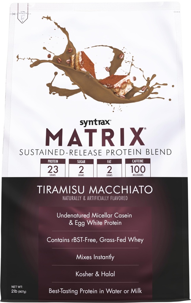 Syntrax Nutrition Matrix - Μείγμα πρωτεΐνης παρατεταμένης αποδέσμευσης, Tiramisu Macchiato 2 lbs. 100mg καφεΐνη