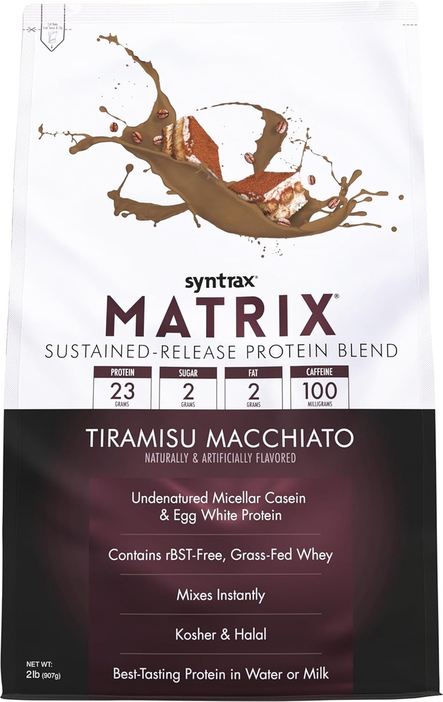Syntrax Nutrition Matrix - Μείγμα πρωτεΐνης παρατεταμένης αποδέσμευσης, Tiramisu Macchiato 2 lbs. 100mg καφεΐνη