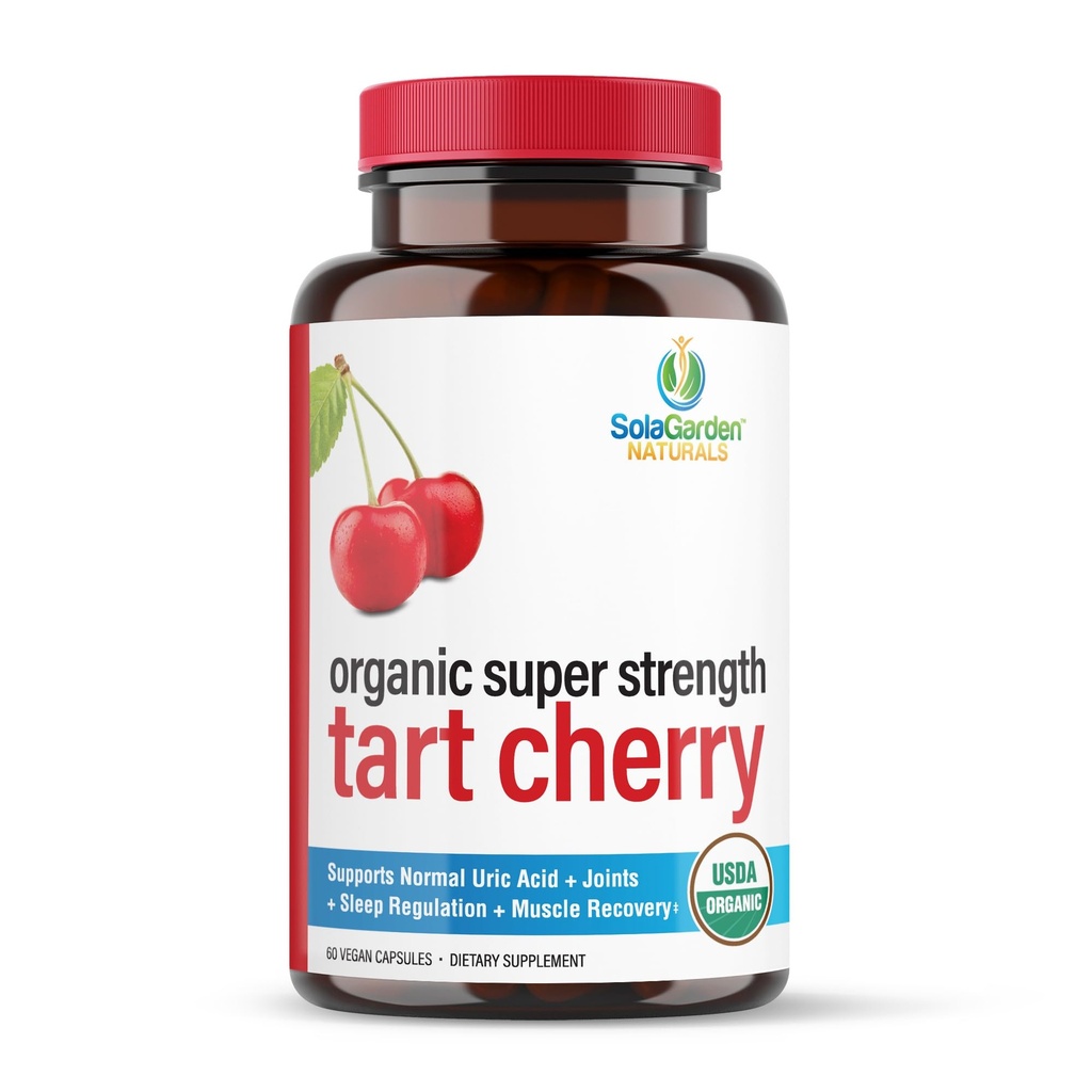 Super Strength CherryPURE Tart Cherry Supplement – 50:1 Συμπυκνωμένο Μεγαλωμένο στις ΗΠΑ - Made with Non GMO Montmorency Cherries – by SolaGarden Naturals. 60 Κάψουλες μη ΓΤΟ Veggie.
