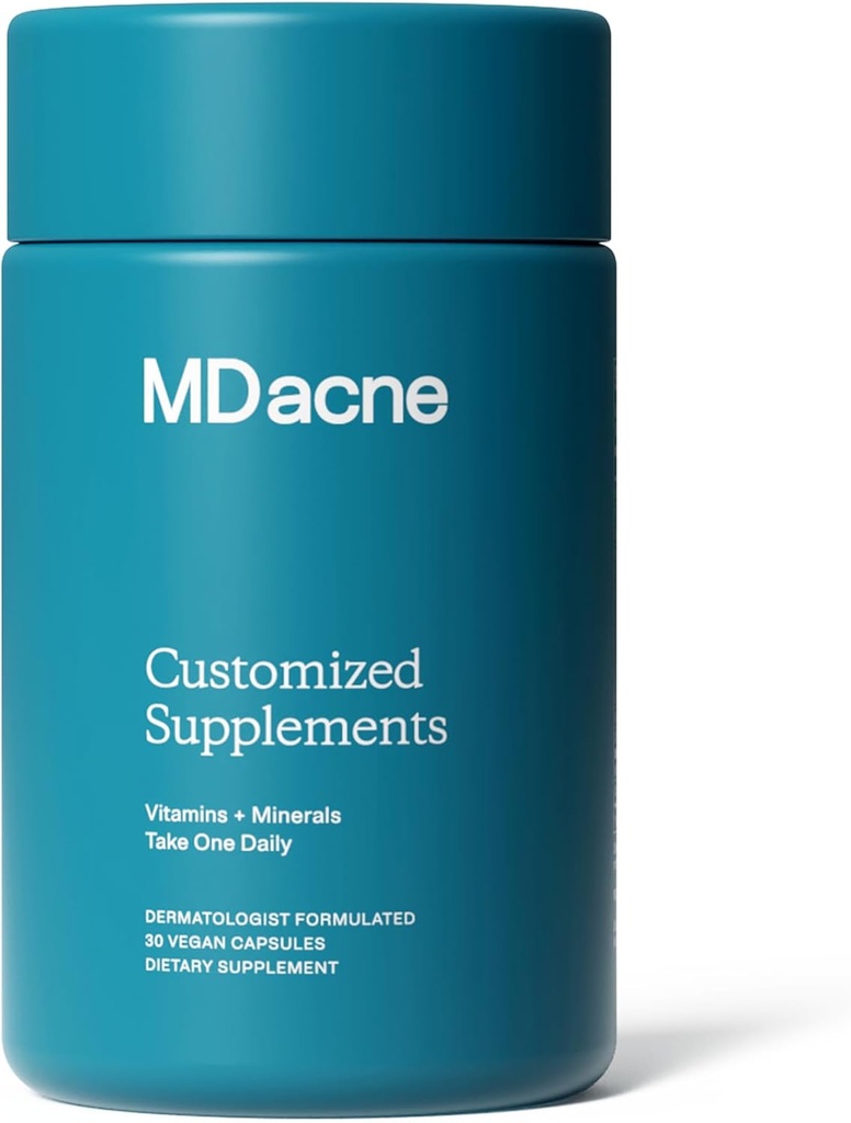 MDacne Vitamins and Minerals Skin Clearing Supplements - 30 Vegan Capsules - Supports Topical Acne Treatment & Promotes Clear, Calm Skin, Redness & Pore-Clogging 30 Count (Pack of 1)