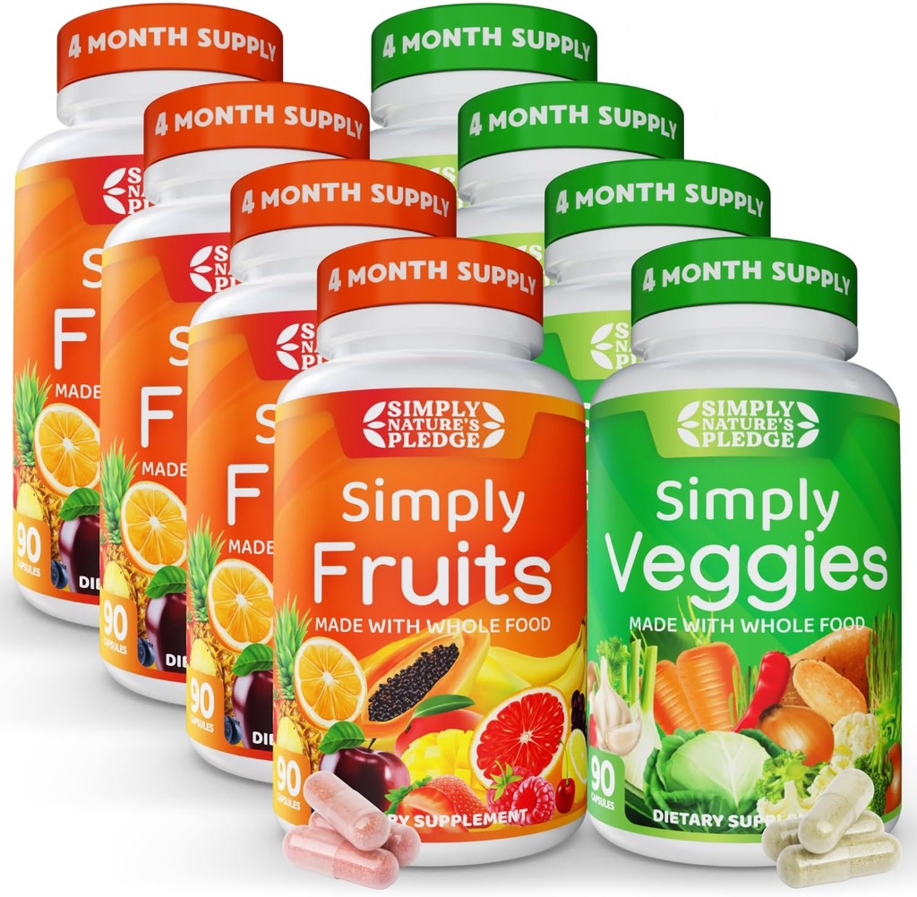 Simply Nature's Pledge - Packed with Over 40 Different Fruits & Vegetables - 4 Month Supply- Made with Whole Food Superfoods - with Aloe Vera – 100% Soy Free - 720 Capsules