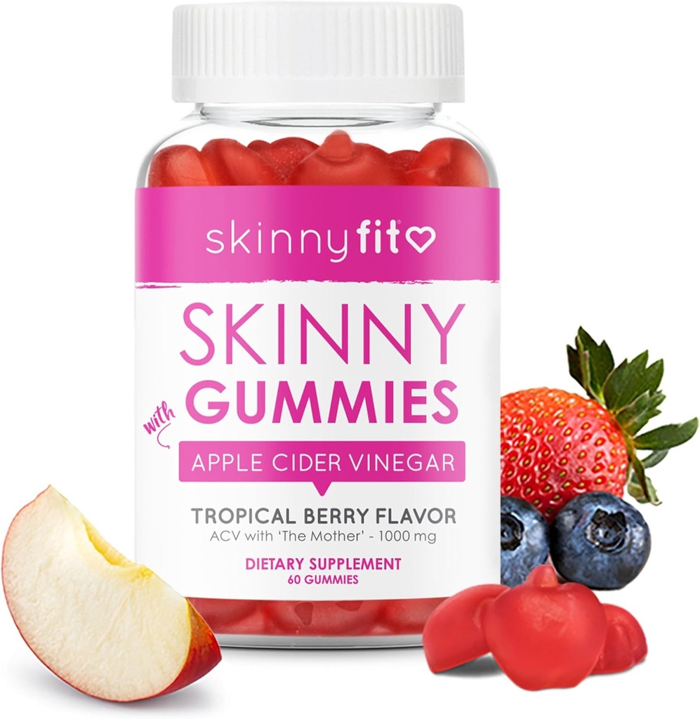 SkinnyFit Skinny Gummies Apple Cinegar Gummies w/ The Mother, Healthy Weight, Immune Support, Vitamin B9, B12, Beetroot, Ρόδι, Vegan-Friendly, 60 Count