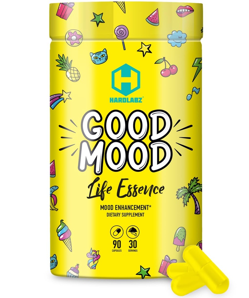 HARDLABZ Good Mood - All Natural Nootropic with Lion's Mane Mushroom and Herbal Extracts for Cognative and Mental Support - Stress Relief, Brain Performance, Mood Enhancement, 90 Capsles