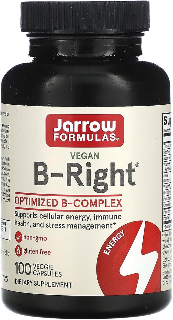 Jarrow Formulas B-Right - Low-Odor Vitamin B-Complex Formula - Ενέργεια & Υποστήριξη Μεταβολισμού - Προάγει τον εγκέφαλο, την καρδιά και την καρδιαγγειακή υγεία - 100 Υπηρεσίες (Συσκευασία του 1)
