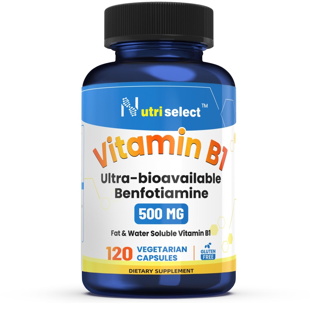 Vitamin B1 Benfotiamine, 500mg per Serving, 120 Capsules, Fat & Water Soluble Vitamin B1, Gluten Free, Non-GMO, Vegetarian