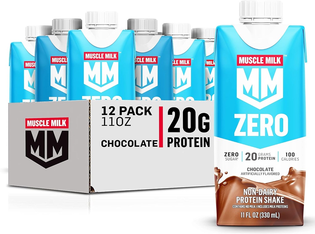Μυϊκό γάλα Zero πρωτεΐνη Shake, σοκολάτα, 11 Fl Oz χαρτοκιβώτιο, 12 συσκευασίας, 20g πρωτεΐνη, Zero ζάχαρη, 100 θερμίδες, ασβέστιο, βιταμίνες A, C & D, 4g ίνες, Ενεργοποιώντας Snack, αποκατάσταση προπόνησης, συσκευασία Μαΐου Vary, 11 Fl Oz (πακέτο των 12)