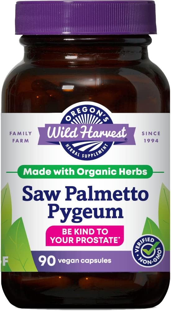 Oregon's Wild Harvest Saw Palmetto Pygeum Capsules, Non-GMO Organic Herbal Supplements, 90 Count