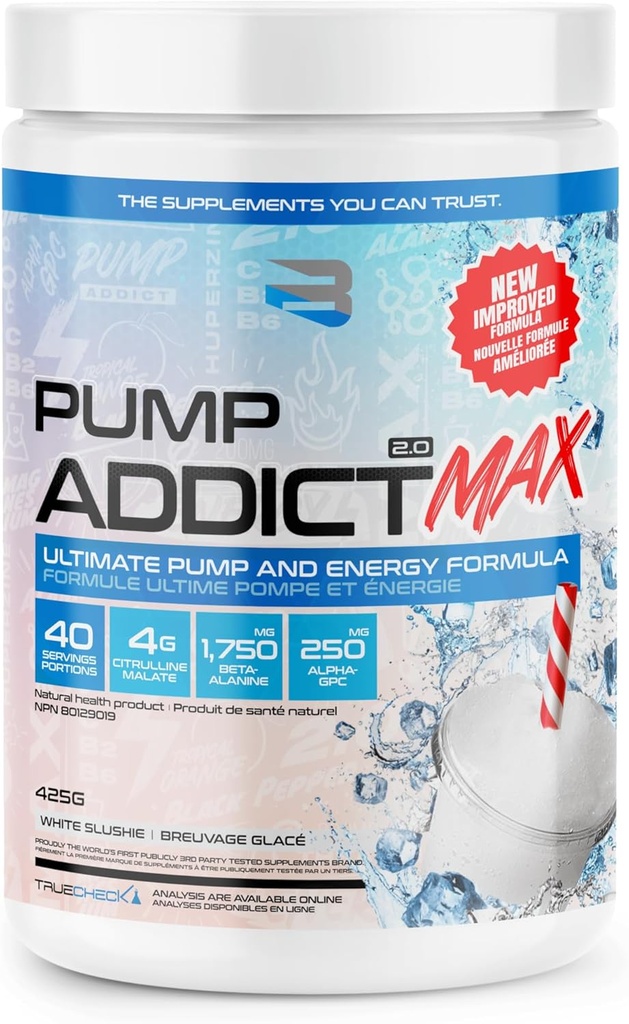 Believe Supplements - Pump Addict Max Pre-Workout Powder - Enhanced Energy, Focus, and Endurance… (40 Serving, White Slushie)