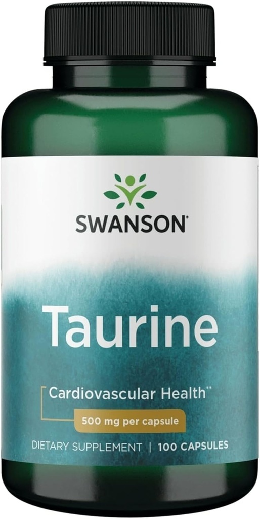 Swanson Taurine - Amino Acid Supplement Προώθηση της Ενεργειακής Παραγωγής & Ηλεκτρολυτών Ισορροπία - Φυσική Φόρμουλα Υποστήριξη της Καρδιάς Υγεία & Ευεξία - (100 Κάψουλες, 500mg Καθένα)