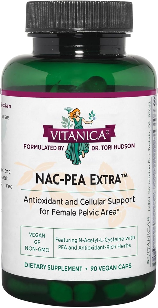 Vitanica NAC-Pea Extra - Pelvic Tissue & Antioxidant Support for Healthy Response to Joint Discomfort - Supplement with Pine Bark Extract, Curcumin Phytosome & NAC - Lady - 90 Vegan Caps