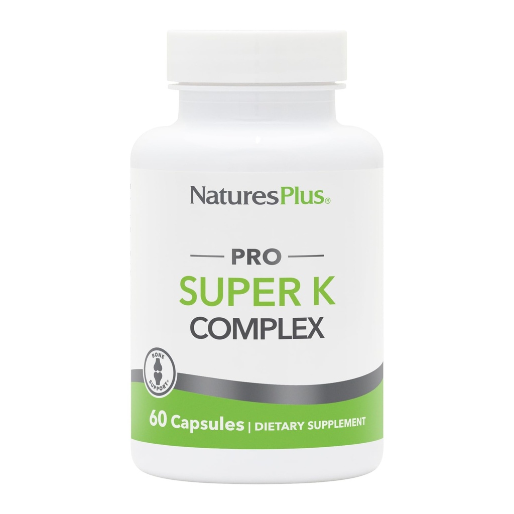NaturesPlus PRO Super K Complex - 60 Κάψουλες - Προάγει τον υγιή Μεταβολισμό ασβεστίου - Περιλαμβάνει τις βιταμίνες K1 & K2 - Μη ΓΤΟ, Vegan & Gluten Free - 60 Σερβιέτες