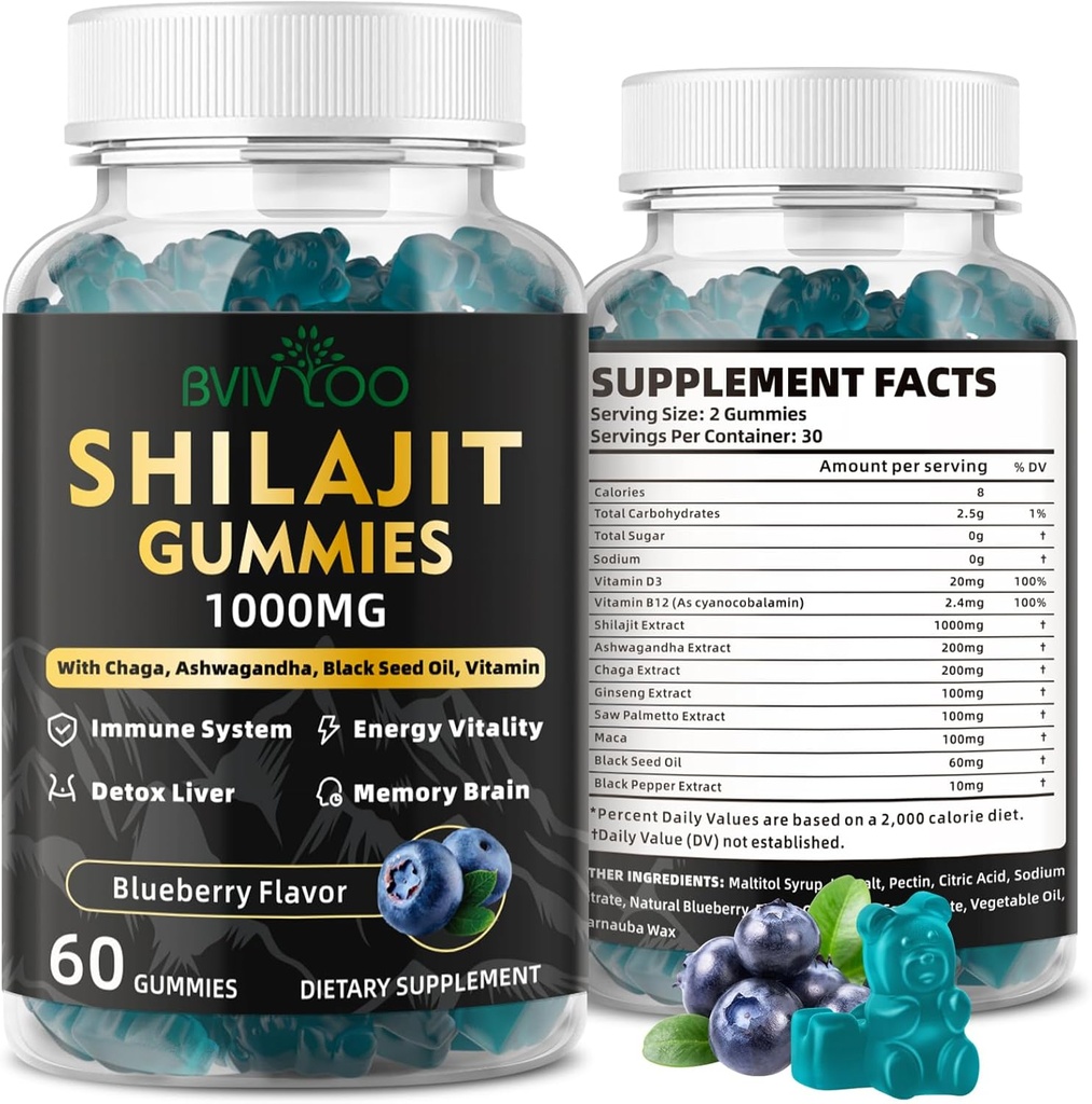 Shilajit Gummies για άνδρες και γυναίκες - συμπλήρωμα Shilajit χωρίς ζάχαρη Πλούσια σε 85+ ορυκτά ίχνη & Fulvic οξύ, παροχή ενέργειας, εγκέφαλος, και υποστήριξη της ασυλίας - 60 Gummies