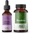HERBAMAMA Nerve Support and Rhodiola Kit - Bundle of Nerve Support Liquid Complex 2 fl oz & Rhodiola Rosea Κάψουλες - Vegan, Non-GMO, Sugar & Alcohol-Free, 2 Pack