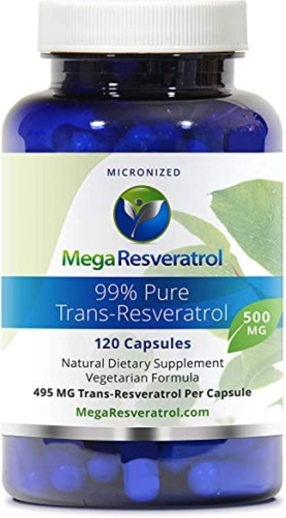Mega Resveratrol, Pharmaceutical Grade,99% Pure, Isolate, Micronized Trans-Resveratrol, 120 Veggie Caps, 500mg ανά κάψουλα. Πιστοποιημένη καθαρότητα. Απολύτως ΟΧΙ Τοξικά «ανενεργό» συστατικά προστίθενται.