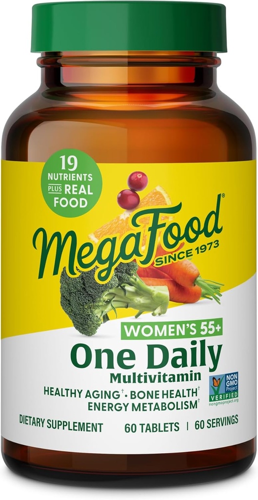 MegaFood Women's 55+ One Daily Multivitamin for Women - με βιταμίνη Α, C, D3 & E για Βέλτιστη Υποστήριξη Γήρανσης - Plus Real Food - Συμπληρώματα Υποστήριξης Οστών & Ανοσοποιητικών - Χορτοφαγικά - 60 Tabs
