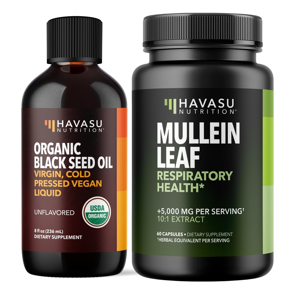 HAVASU NUTRITION Organic Black Seed Oil Liquid + Mullein Leaf Capsules Δέσμη