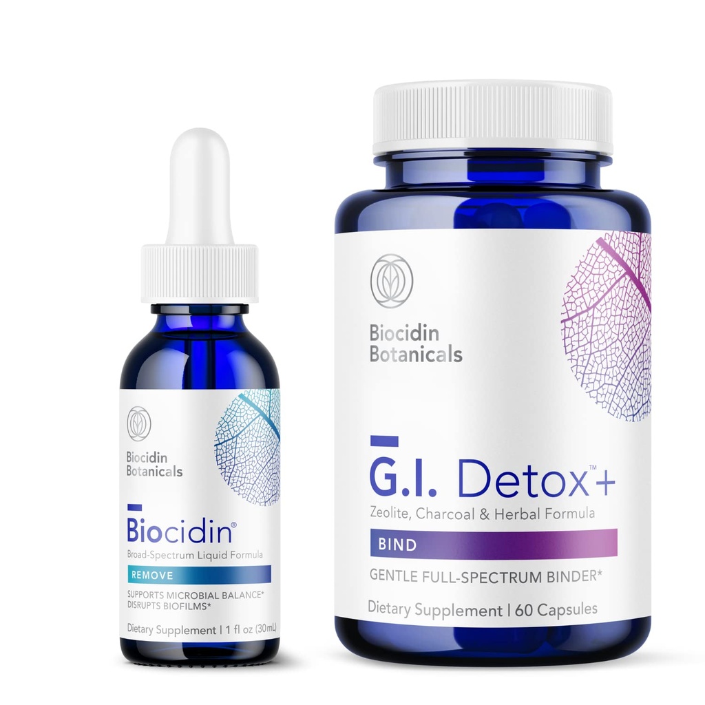 Bio-Botanical Research Biocidin Liquid Formula (1 oz) with GI Detox+ Gentle Binder - Two-Product Detoxification Bundle to Support Cleansing & Digestion - Assists in Toxin & Biofilm Removal