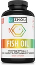 Zhou Fish Oil - Fish Oil συμπλήρωμα για γυναίκες & άνδρες, Ωμέγα 3 λιπαρά οξέα, φυσική πηγή DHA & EPA για ενήλικες, Burpless, καθαρό, καρδιά & κοινή υγεία - 120 Softgels