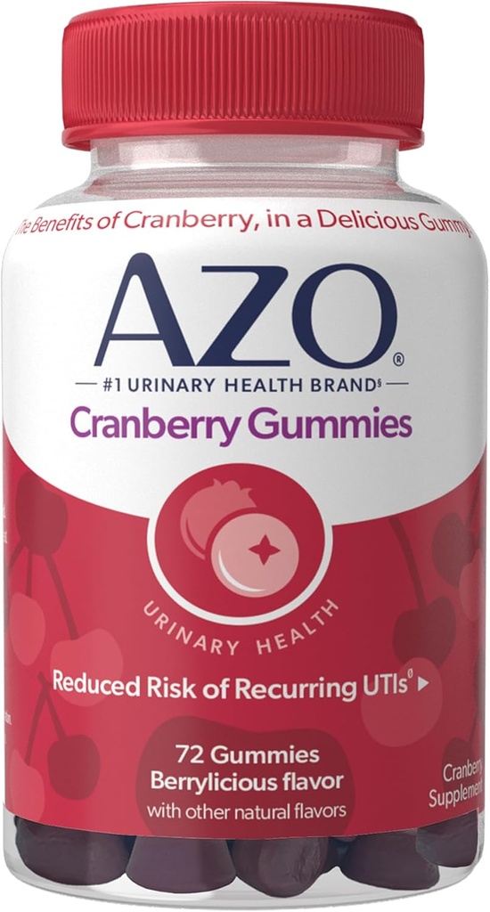 AZO Cranberry urinary Tract Health Gummies Dietary Supplement, 2 Gummies = 1 ποτήρι χυμό Cranberry, βοηθά στον καθαρισμό και την προστασία, Φυσικό Berrylicious Flavor, Non-GMO, 72 Gummies