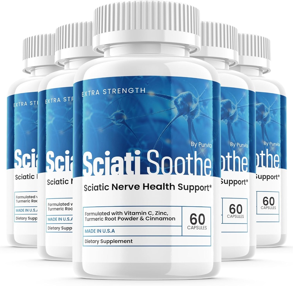 (5 Pack) Sciatisoothe συμπλήρωμα για Sciatica, Sciati Soothe Nerve Υγεία, Sciatisoothe Κάψουλες Βιταμίνες, Sciatisoothe Advanced Συνολική Wellness Υποστήριξη Μέγιστη δύναμη Φόρμουλα ΗΠΑ (300 κάψουλες)