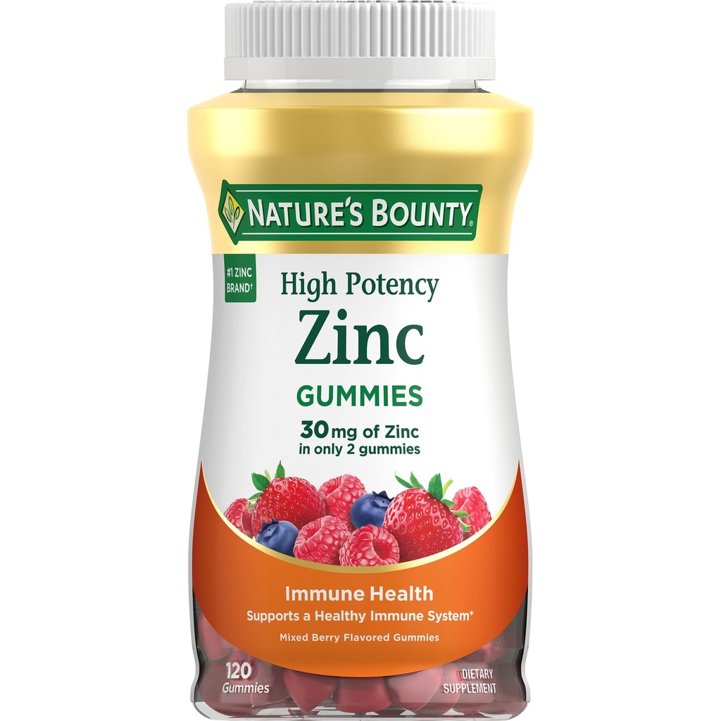 Nature’s Bounty Zinc Gummies, Immune Support Gummies, Supports Skin & Antioxidant Health, Mixed Berry, 30mg, 120 Count