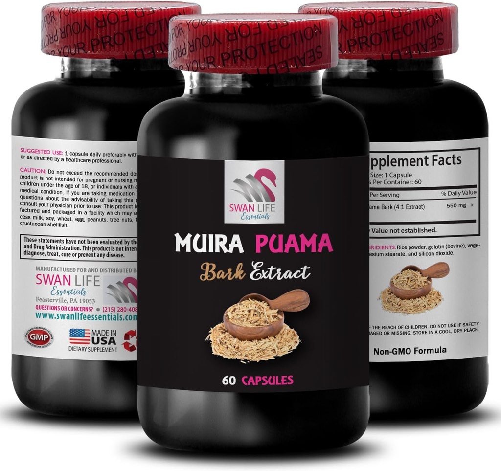 Plant-based Strength - MUIRA PUAMA BARK EXTRACT - Active Mindset Support, Energy Rebalance, Nature’s Energy, Sustainable Energy, Botanical Drive, Energy Support Complex 1 Μπουκάλι 60 κάψουλες