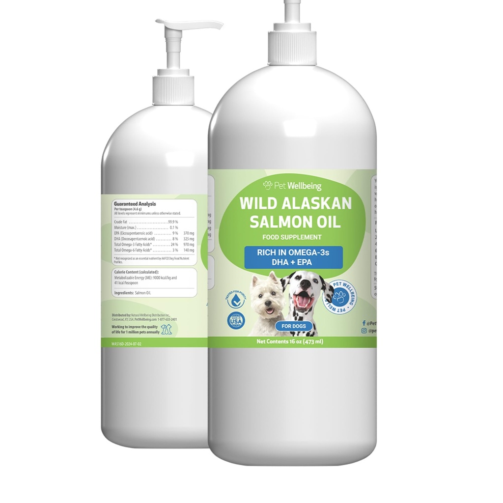 Pet Wellbeing Wild Alaskan Salmon Oil for Dogs - Άγρια, Ψυχρής, Καθημερινή Omega-3 Fish Oil for Healthy Coat and Skin, Κοινή Κινητικότητα και Δύναμη - EPA, DHA - 16 fl oz (473 ml)