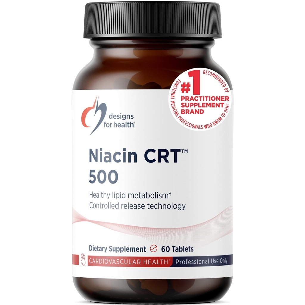 Σχεδιασμός για Υγεία Νιασίνη 500mg - Νιασίνη CRT Βιταμίνη Β3 (Νικοτινικό οξύ), Ελεγχόμενα δισκία αργής απελευθέρωσης για να βοηθήσει να ελαχιστοποιηθεί η Φλος - Μη ΓΤΟ, συμπλήρωμα χωρίς γλουτένη (60 δισκία)