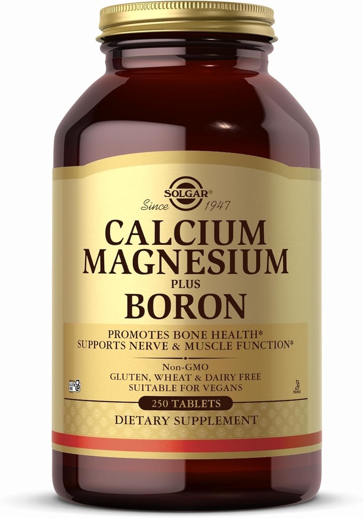 Solgar Calcium Magnesium Plus Boron - 250 Δισκία - Μη ΓΤΟ, Vegan, Χωρίς γλουτένη, Χωρίς γαλακτοκομικά, Kosher - 83 Σερβιέτες