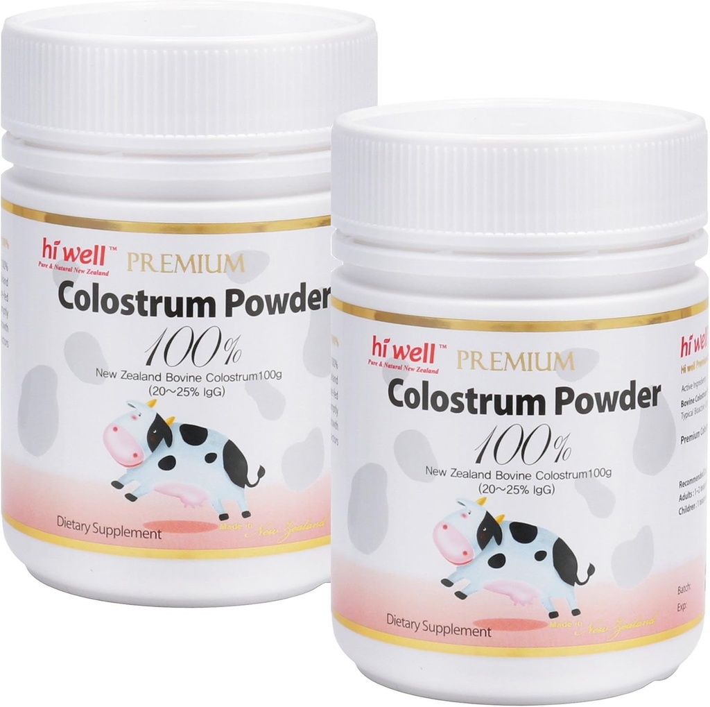(Συσκευασία των 2) Hi Well Premium Pure New Zealand Bovine Grass-Fed Colostrum σε σκόνη 100% 100g