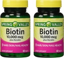 Ανοιξιάτικη Κοιλάδα 10000mcg Βιοτίνη με 100mg Keratin Dietary Supplement, 60 Count (Pack of 2)
