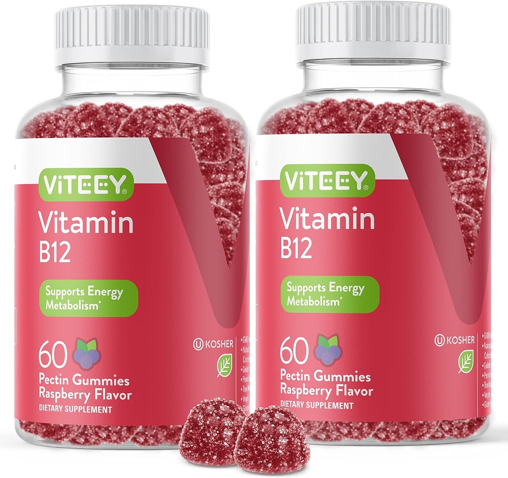 VITEEY Βιταμίνη Β12 Gummies - Γνωστική υποστήριξη και ενέργεια Gummies - Vegan, Ζελατίνη δωρεάν, Γλουτένη χωρίς - 60 κόμης