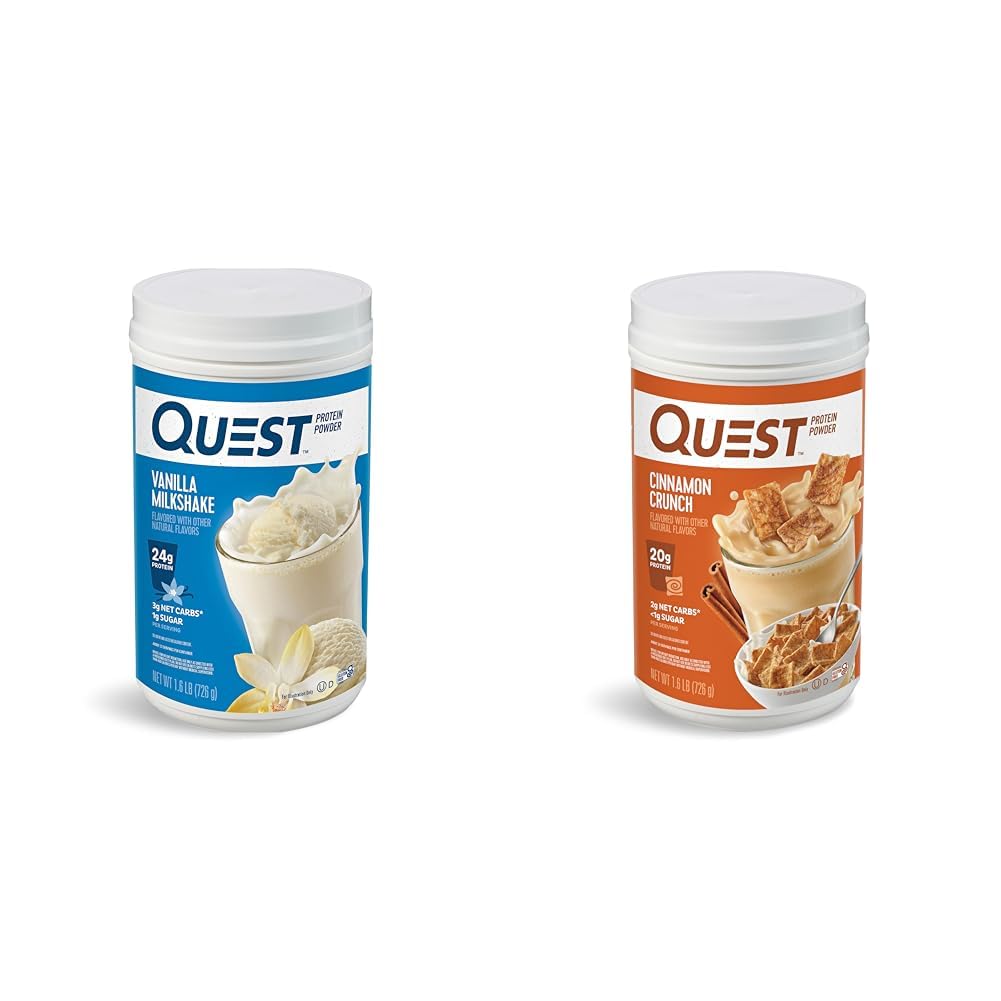 Quest Διατροφή Vanilla Milkshake πρωτεΐνη σκόνη, 24g πρωτεΐνης, 1g ζάχαρης, 1.6 Λίρα, 23 Σερβίρει & Crunch πρωτεΐνη σκόνη, 20g πρωτεΐνη, 2g καθαρό υδατάνθρακες, 1g ζάχαρη, χαμηλή υδατάνθρακες