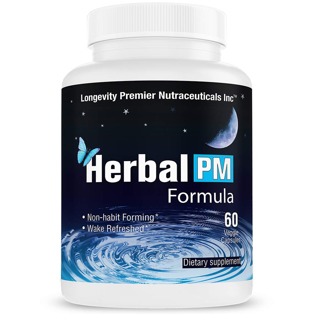 Longevity Herbal PM - Herbal Sleep Formula με 5-htp, melatonin, Valerian & GABA. 60 Κάψουλες λαχανικών