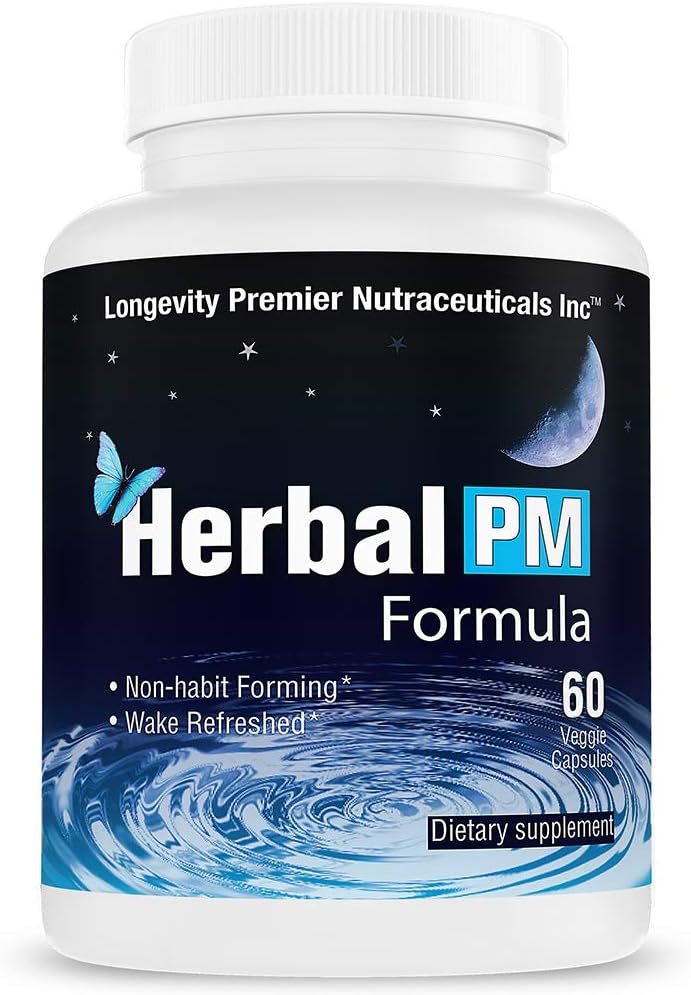 Longevity Herbal PM - Herbal Sleep Formula με 5-htp, melatonin, Valerian & GABA. 60 Κάψουλες λαχανικών