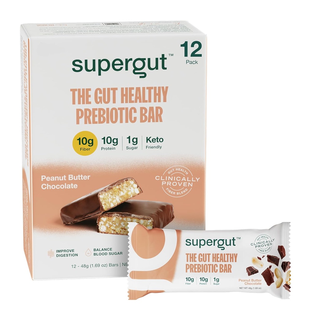 Supergut GLP-1 Ενίσχυση Prebiotic Bars, σοκολάτα φυστικοβούτυρο - Gut Healthy Protein Snacks & Breakfast Bars - Keto-Friendly Meal Replacement Energy Bars for Gut Health (12 Count)